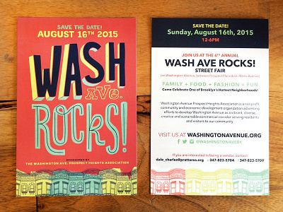 Wash Ave Rocks! Save-the-Date brooklyn hand lettering illustration lettering line illustration postcard print save the date typography