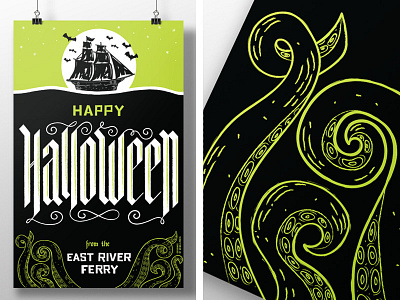 Halloween Poster bats calligraphy ghost halloween haunted lettering nautical october octopus ship tentacles typography