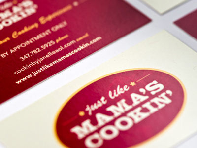 Just Like Mama's Cookin' branding business card crest design food logo