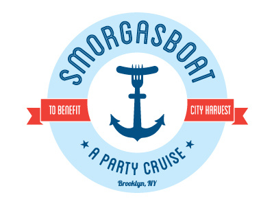 Smorgasboat Logo anchor blue branding circle crest hot dog logo red typography
