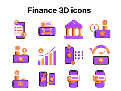 Finance 3D icons 3d branding business design doller finance graphic design illustration logo pack ui
