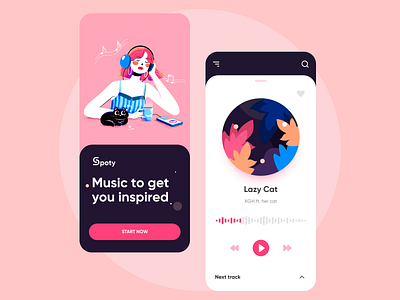 Spoty - Music UI App app card cat illustration music pit pit studio pitstudio play ui ux