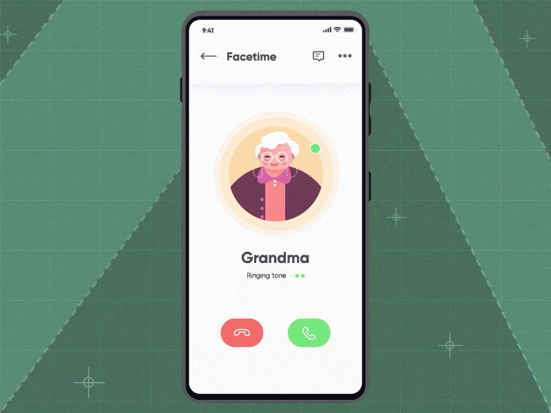 Grandma Calling affter effects animation app call calling app character flat grandma illustration interaction design nooveetii pastelcolor ui vector