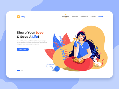 Pety Landing Page Design character color cute drawing illustration interface kitty landing page pit pit studio pitstudio sketch ui ux uxui vector web