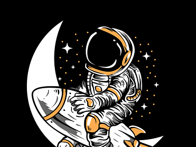 astronot and moon graphic design logo