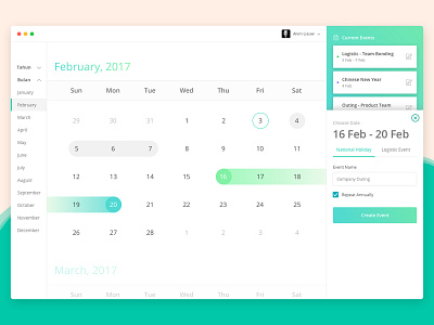 Logistic Calendar App app application calendar clean desktop events gradient minimal schedule table ui ux