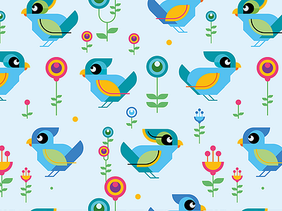 Birds background bird bright children flat flora geometric textile wallpaper wrapping paper