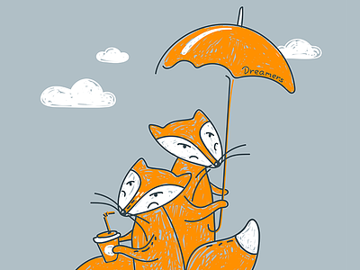 Dreamers adventure coffee cute engraving fox foxes gift illustration lovely postcard sweetheart umbrella