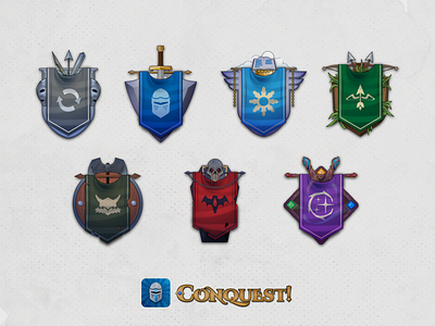 Conquest! Various Game Assets adobe illustrator app design fantasy gaming icon illustration mobile games strategy strategy game ui vector war web