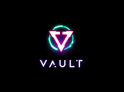 Vault cyberpunk futuristic gaming lettermark logo minimal modern neon technology unconventional vector