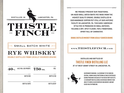 Thistle Finch Distillery Whiskey Labels alcohol branding distillery liquor logo minimal prohibition vintage whiskey