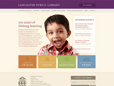 Lancaster Public Library Homepage homepage lancaster layout library navigation ui user experience user interface ux web design website