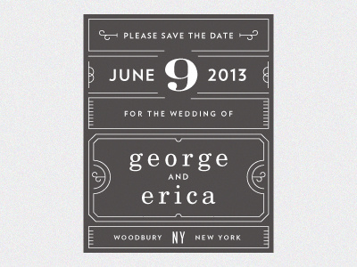 George & Erica Save The Date 1 black and white identity invitation layout line love and process new york stationery typography wedding