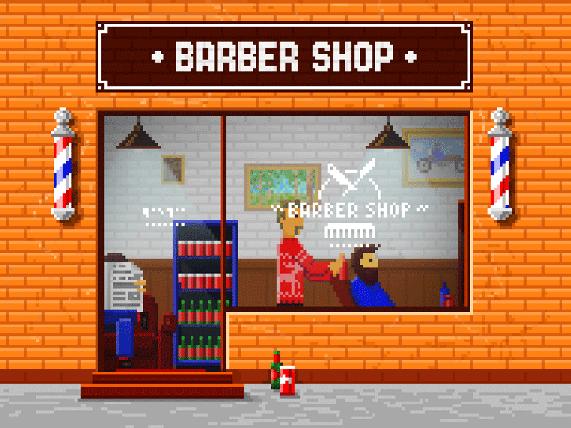 Barber shop animation barber shop beard moustache oldschool pixel art shopfront