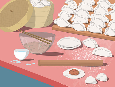Dumplings in the making brand identity design graphic design illustration