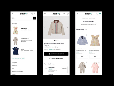 Kids Fashion Store app clean fashion favorites mobile shopping shopping app ui ux