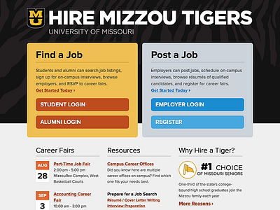 Hire Mizzou Tigers Redesign careers college design highered jobs login mizzou ui university of missouri web website