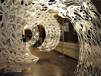 Louie Awards Entryway 2014 paperdesignpaper paper engineering displays environmental design paper design airplanes paper airplanes birds flying greeting cards paper louie awards
