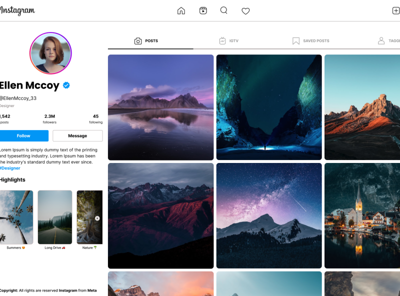 Instagram User Profile page concept design #DailyUI Day 6 by Sahil ...