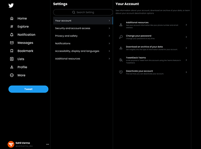 Twitter Setting page DailyUI Day 7 daily dailyui twitter ui website