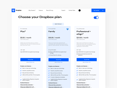 Dropbox Pricing Page ui web design web ui