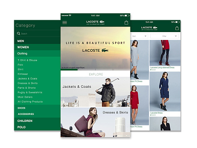 Lacoste Ecommerce Consept App app design ecommerce fashion mobile product product detail quick view search ui