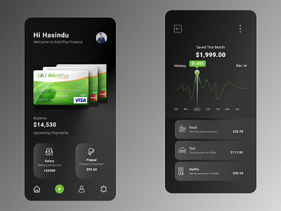 Financial Mobile App alertplay black black and green card credit finance green payment salary ui