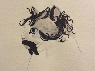 A Drawing A Day - Day 27 cat cat profile drawing flowing lines gouache illustration ink moustache watercolor