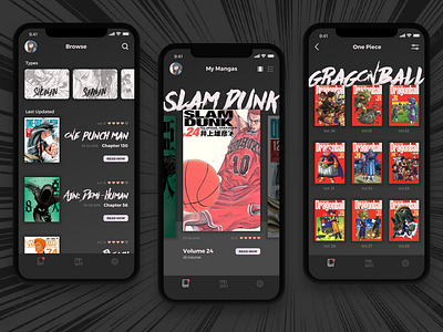 Manga App app design application comic book dark interface manga ui ux