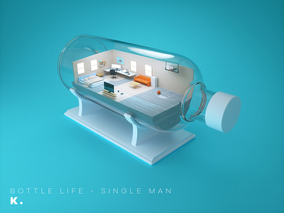 Bottle life - Single Man 3d c4d home illustration isometric lifestyle octanerender