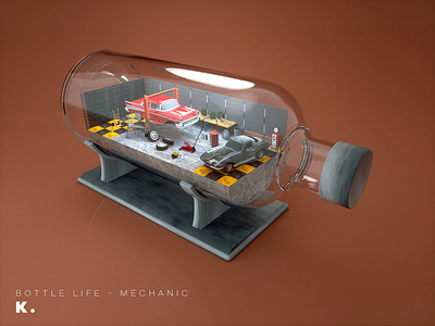 Bottle Life Vol.7 - Mechanic 3d c4d cars craftman garage illustration interior octanerender repair workshop