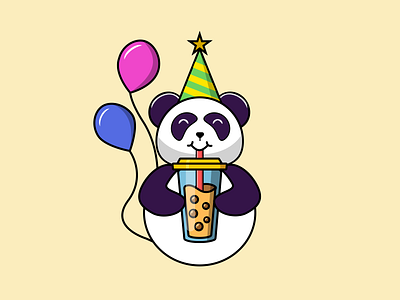 Panda having boba milk animation boba milk bubble tea design illustration logo panda