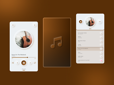 Neumorphism UI for Music App animation branding brown design elegant graphic design illustration mobile app music app neumorphic neumorphism spotify ui ui design vector white
