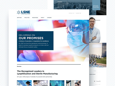 LSNE Landing Page agency concept homepage landingpage light blue manufacturing minimal navy pattern sketch web design wordpress