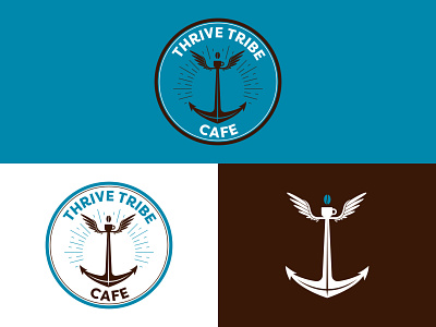 Thrive Tribe Cafe Logo anchor blue brown cafe cafe branding cafe logo coffee illustrator logo logodesign sketch