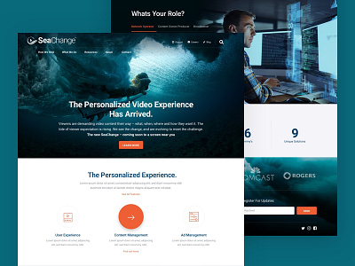 SeaChange Homepage agency homepage landing page modern personalized video teal video web design wordpress