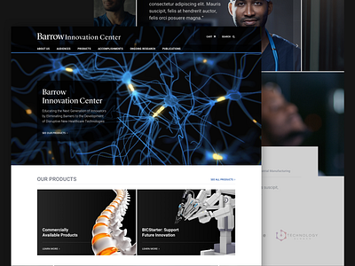 Barrow Innovation Center agency dark emagine healthcare hospital landing page sketch web design wordpress