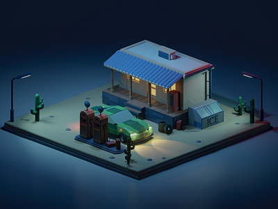 Gas station. Inspired by @romanklco 3d blender gas station illustration