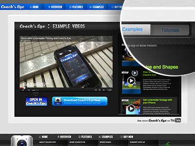 Example footage & tutorials page app buttons mobile responsive video video gallery web web design