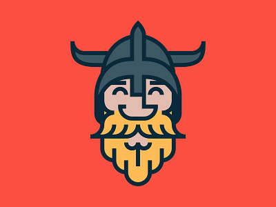 Smiling Viking beard flat happy helmet horns norse simple thicklines viking