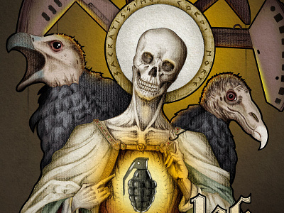 In Bombs We trust ink jesus oldschool pencils religion skull vultures