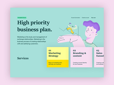 Business Course Landing page branding clean concept design illustration logo minimal typography web website