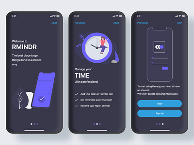Project Cassia, Onboarding Screens for a ToDo app app design ui ux