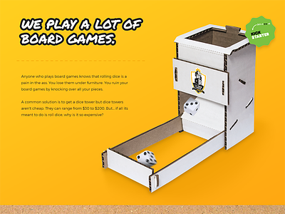 Dice Tower Hero black cardboard dice gaming kickstarter white yellow