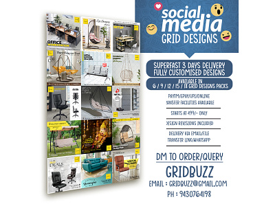 Social media grid (15 in 1) customized designs customized grid design graphic designer graphic designs social media social media grid social media posts