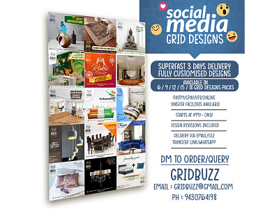 Social Media Grid Design (15 in 1) customized designs customized grid design graphic designer graphic designs social media social media grid