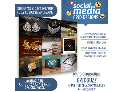Social Media Design Grids (9 in 1) customized designs customized grid design graphic designer graphic designs social media social media grid