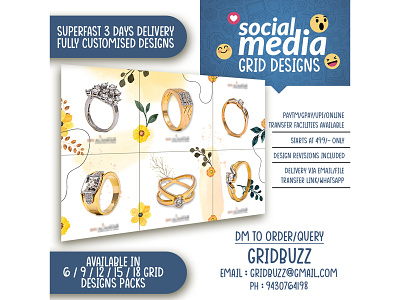 Social Media Grid Design (6 in 1) customized designs customized grid design graphic designer graphic designs social media social media grid