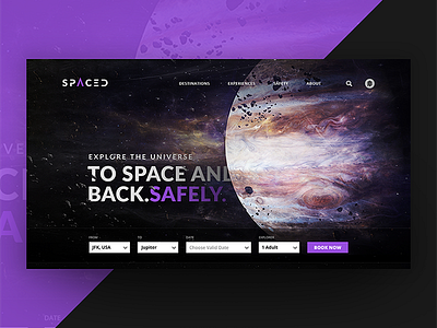 Spaced Homepage Concept dark design jupiter moon sci fi spaced spacedchallenge travel ui universe ux