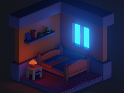 Neon room 3d 3д комната illustration minimalism